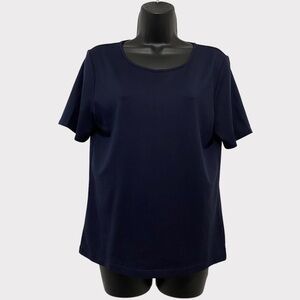 Ellen Tracy Silk Blend Navy Blue Short Sleeve Top Size Medium